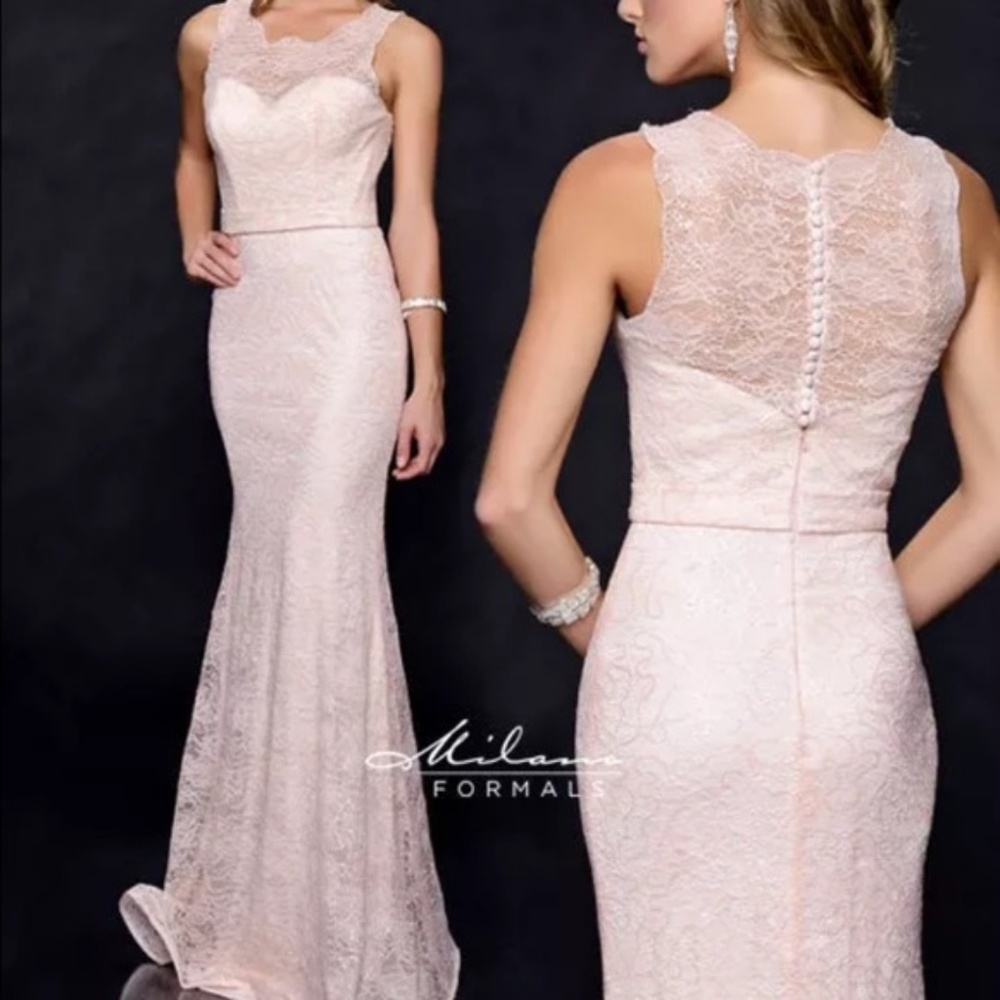 Milano Formals Blush Pink Lace Dress Size 8